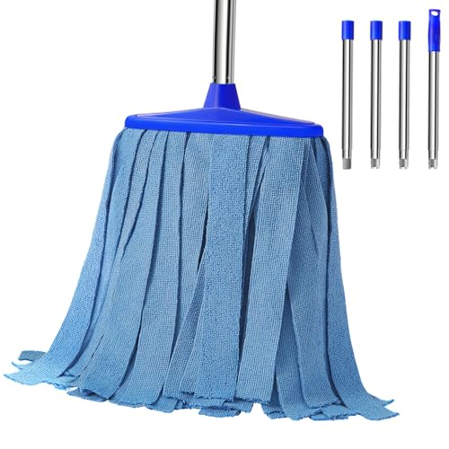 Microfiber Cloth Mop, Commercial Cloth Mops 52“ Stainless Steel Handle with 1 Mop Head for Floor，Indoor and Outdoor Use , Blue