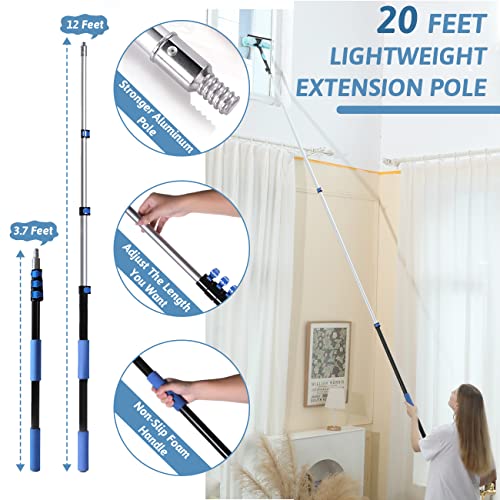 MAYKI 20 Foot High Reach Dusters for Cleaning 5 PCS, Ceiling Fan Dusters with Extension Pole, Cobweb Duster with Extension Pole for High Ceilings/Fans, 2 in 1 Window Squeegee Duster - size: 12 feet