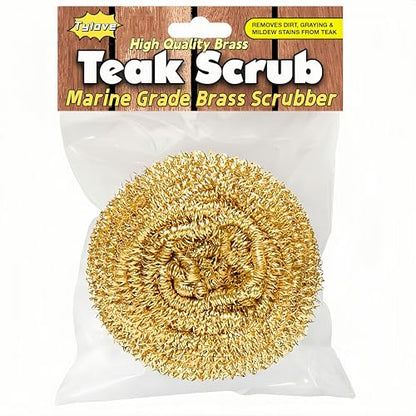 Marine Grade Brass Teak Scrubber not Cheap Stainless Steel Scrub Scouring Pad | Gentle Non-Scratch Deck | Rustproof | Premium Yacht Wood Restorer - Refinish Wood Furniture & Boat Teak - color: Golden