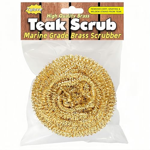 Marine Grade Brass Teak Scrubber not Cheap Stainless Steel Scrub Scouring Pad | Gentle Non-Scratch Deck | Rustproof | Premium Yacht Wood Restorer - Refinish Wood Furniture & Boat Teak - color: Golden