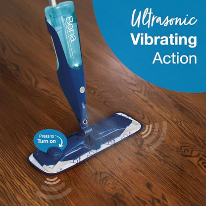 Bona PowerPlus Premium Motion Spray Mop for Hardwood Floors - Includes PowerPlus Hardwood Floor Cleaning Solution and PowerPlus Microfiber Cleaning Pad - Vibrating Spray Mop for Wood Floors - style: PowerPlus