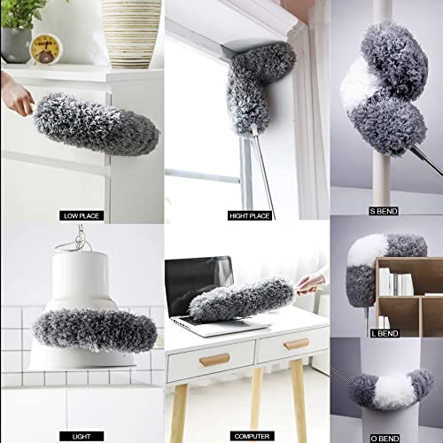 Duster Household Cleaning Supplies Kit 16pcs Microfiber Feather Duster 100in Extension Pole Reusable Bendable Cobweb Duster Window High Ceiling Fan Gap Cleaner