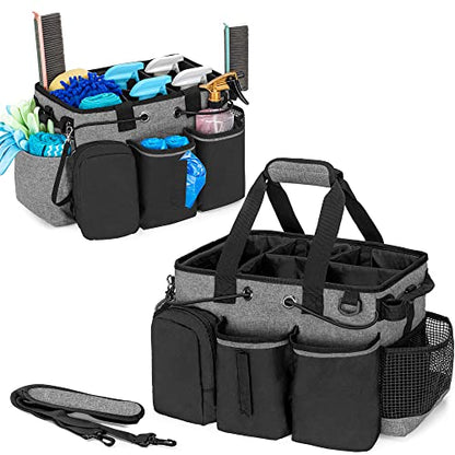 LoDrid Large Professional Cleaning Caddy with Detachable Divider, Supply Organizer with Handle and Shoulder Strap, Cleaning Bags for Housekeepers & Cleaners, Black - color: Black