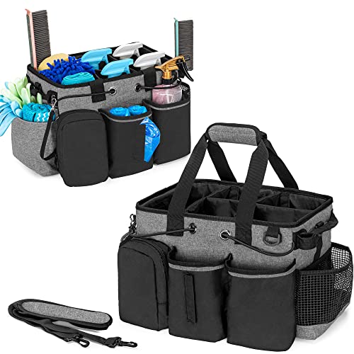 LoDrid Large Professional Cleaning Caddy with Detachable Divider, Supply Organizer with Handle and Shoulder Strap, Cleaning Bags for Housekeepers & Cleaners, Black - color: Black