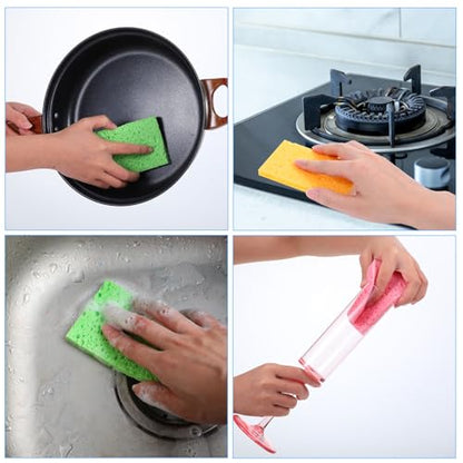 100pcs Kitchen Sponges Bulk Natural Sponges for Dishes Reusable Dish Sponge Scrub Compressed Wood Pulp Sponge Non-Scratch Cleaning Spongefor Kids DIY Kitchen Bathroom Household