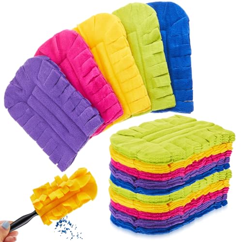 Zubebe 15 Pcs Duster Refill Reusable Fleece Duster Refills Feather Flat Dusters Multi Surface Washable Cleaning Pads Tools for Home, Blinds, Car, Pet, Furniture, Fans (Dark Color) - color: Dark Color