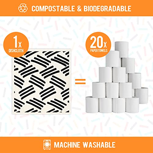 Swedish Dishcloths for Kitchen,6 Pack Black Minimalist Swedish Dish Towels,Cellulose Sponge Cloths,Non Scratch Reusable Paper Towels Biodegradable and Reusable Kitchen Dish Rags - color: Black