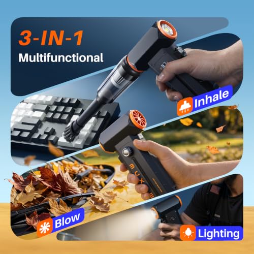 MUXNW Compressed Air Duster 130000RPM, Cordless Rechargeable Electric Air Duster & Vacuum 2-in-1, 100-Speed Display, 8000mAh Battery, USB-C Fast Charging, for PC, Home, Car Interior