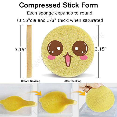 Facial Sponge Compressed,60 Pcs PVA Professional Makeup Removal Wash Round Face Sponges Spa Pads Exfoliating Cleansing for Women,Yellow,Green - color: Yellow,green