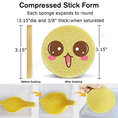 Facial Sponge Compressed,60 Pcs PVA Professional Makeup Removal Wash Round Face Sponges Spa Pads Exfoliating Cleansing for Women,Yellow,Pink,Blue,Purple - color: Yellow,Blue,Purple,Pink
