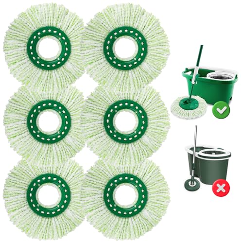 6 Pack Mop Head Replacement for Libman Tornado Spin Mops, Spin Mop Head Refill ONLY Compatible with Libman, Easy to Replace, Machine Washable, Green and White (NOT for Old Version) - size: 6 pack (Green)