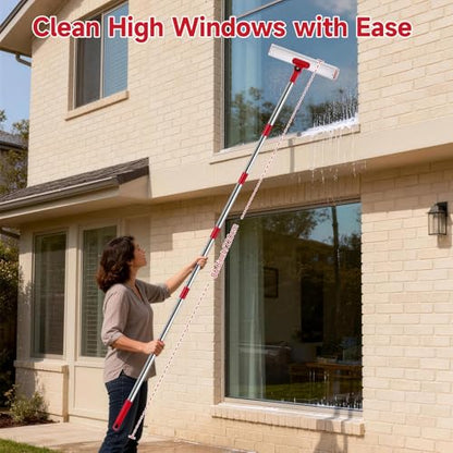86.6" Window Squeegee for Home, Squeegee for Window Cleaning Kit with 6-Section Adjustable Long Handle, 16" & 12" Glass Scraper Squeegee for Shower Glass Doors & Windshield, Includes 4 Microfiber Pads - style: Window Cleaning Kit-2 Blade