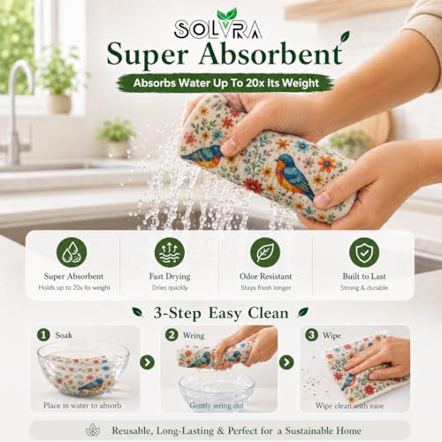 10 PCS Birds Print Swedish Dishcloths for Kitchen 100% Biodegradable, Reusable Cellulose Sponge Cloths Ultra Absorbent, Eco Friendly Cleaning Towels Dishcloths for Washing Dishes & General Cleaning - color: 10 Pcs-birds Print