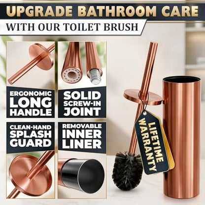 Bronze Toilet Brush and Holder Set - Upgrade Your Bathroom in Seconds - Rust Resistant Stainless Steel Toilet Bowl Brush and Holder with Replaceable Head, Removable Inner Bowl & Splash Guard Cover - color: Bronze