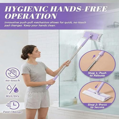 The Zero-Touch Mini Mop, 2026 Upgraded Snap Grip Mini Mop, Cloth Changing MiniMop with Automatic Hands Free Push Pull Handle, Suitable Disposable Pads Kitchen Counter Cleaning (White 39 in) - color: White 39 in