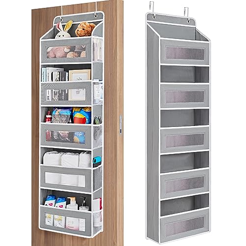 JARLINK Over The Door Organizer Storage, 5 Shelf Hanging Door Organizer with 5 Large Capacity Pockets, Anti Tilt 44 lb Load Behind Door Storage for Bedroom, Bathroom, Pantry, Nursery, (Grey) - color: Grey, size: 1 Pack