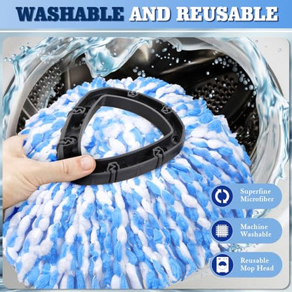 Microfiber Spin Mopping Refills Head for Ocedar RinseClean 2-Tank System,1 Gray Mop Scrub Brush + 1 Mops Base + 6 Pack Easy Cleaning Mop Heads Replacements - color: 4 Blue Mop Heads+2 Green Mop+1 Gray Brush +1 Base