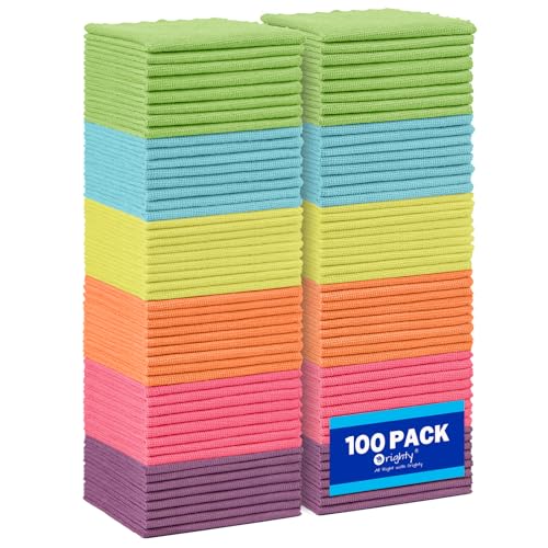 Orighty Microfiber Cleaning Cloth, 100 Pack Microfiber Towels for Cars, Multi-Purpose Shop Towels Cleaning Rags Bulk for Car, Home, Kitchen, 12 x 11 inch - color: Multicolor, size: Pack of 100