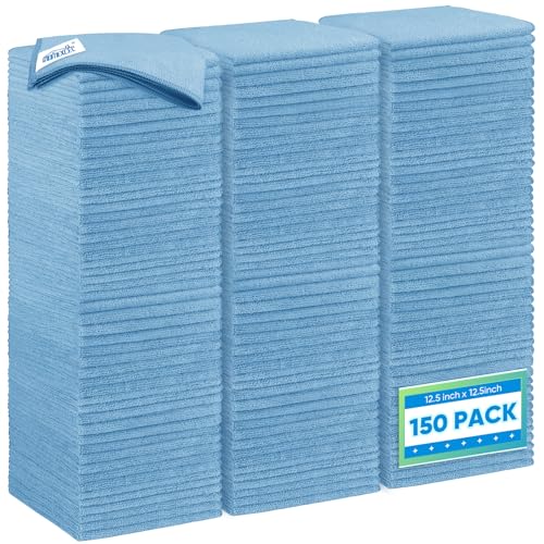 HOMEXCEL Blue Microfiber Cleaning Cloth 150 Pack, 12.5 x 12.5 inch Microfiber Towels for Cars, Ultra Absorbent Car Washing Cloth Cleaning Rags for Car Kitchen Window - color: Blue, size: 12.5 x 12.5 Inch