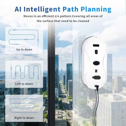 Patiixie Robotic Window Cleaner with 3-Layer Safety AI Path Planing Navigation, 3200Pa Strong Suction & UPS Anti-Drop, Perfect for High-Rise Windows, Glass Doors, Gift for Parents