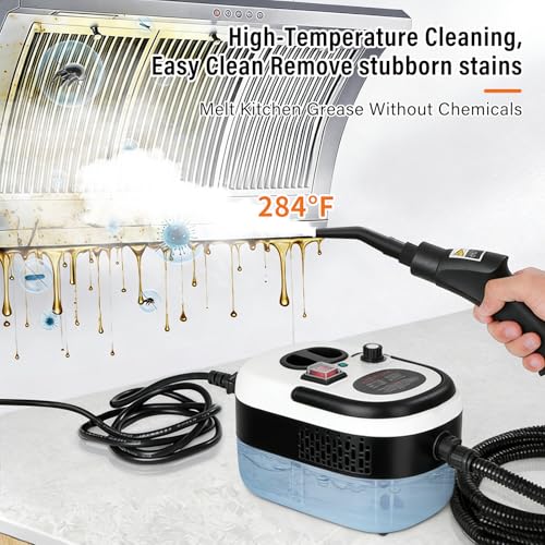 Mixoo Steam Cleaner, 6-Level Adjustable Handle, 15s Heat-Up, 1.08 Quarts Tank, Portable Steamer for Cleaning with 8 pcs Accessories for Home Dirt, Grease, Grout, Tile,Floor, Car (White Black, 1200ML)