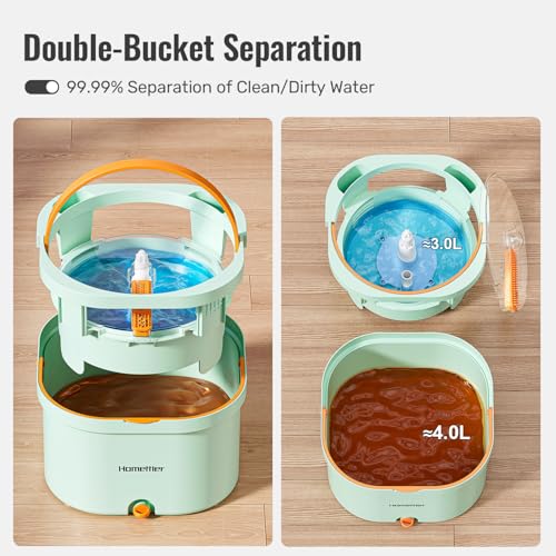 HoMettler Mop and Bucket Set | Spin Mop with Dual-Tank Clean/Dirty Water Separation | 4 Microfiber Pads for Deep-Cleaning Floors | Versatile Mops Triangular Head for Walls