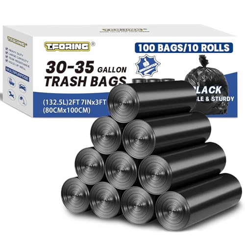30-35 Gallon Trash Bags Heavy Duty 1.5 Mil,31'' x 39'',100 Count | Large 30+ Gal Black Garbage Bag Unscented,Strong Plastic Can Liners,Fit 112 - 131 Liter Bins,for Kitchen Commercial Lawn Leaf - color: 30-35 gal-100