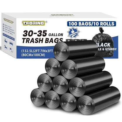 30-35 Gallon Trash Bags Heavy Duty 1.5 Mil,31'' x 39'',100 Count | Large 30+ Gal Black Garbage Bag Unscented,Strong Plastic Can Liners,Fit 112 - 131 Liter Bins,for Kitchen Commercial Lawn Leaf - color: 30-35 Gallon | 100 Count
