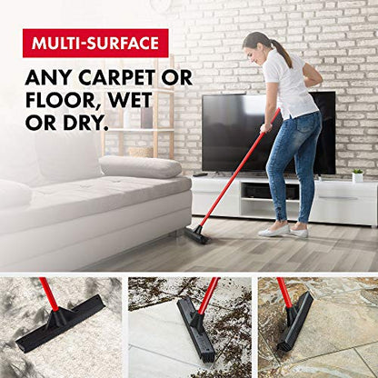 Pet Hair Remover Rubber Broom with Built in Squeegee - Carpet Rake for Pet Hair Removal on Hardwood Floor, Carpet & Tile - Picks Up More Dust & Debris - Rinse to Clean - size: 4 Piece Handle