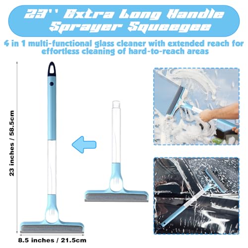 Lothee 1pcs 3 in 1 Window Squeegee, 23'' Long Handle Window Cleaning Scraper, Squeegee and Scrubber with Spray for Walls, Car Windshields, Bathrooms, Kitchens (Bule) - color: Bule