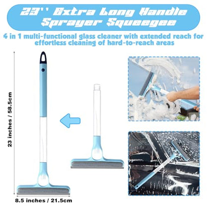 Lothee 1pcs 3 in 1 Window Squeegee, 23'' Long Handle Window Cleaning Scraper, Squeegee and Scrubber with Spray for Walls, Car Windshields, Bathrooms, Kitchens (Bule) - color: Bule
