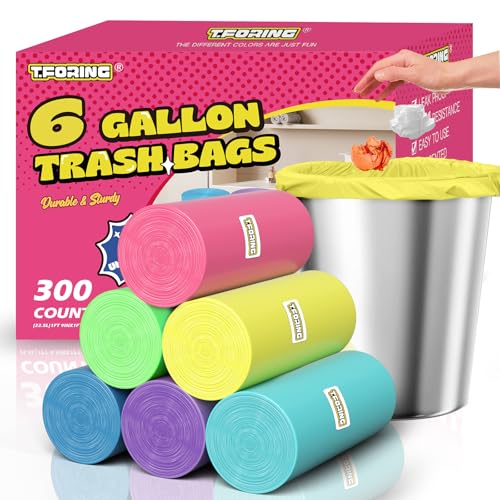Medium 6 Gallon Trash Bags Unscented, 0.94 Mil, Colored, 300 Count | 22 Liter Garbage Bag, Plastic Waste Basket Can Liners, Thick, Leakproof, Tear Resistant, for Bathroom Office Kitchen Bulk - color: 6gal-300