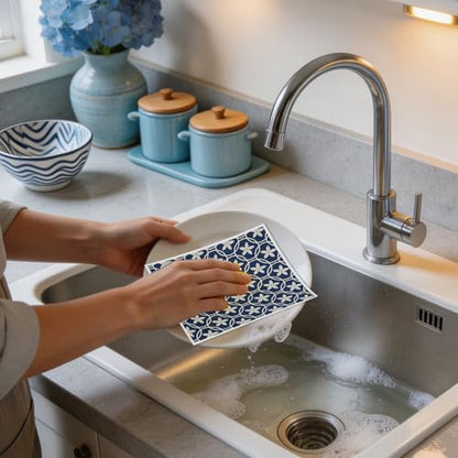 Swedish Dishcloths for Kitchen, 6 Pcs Reusable Blue Japanese Pattern Dish Cloths, Absorbent Cellulose Sponge Cleaning Towels Wipes for Cooking Home Decor Housewarming Gifts - style: Blue Japanese