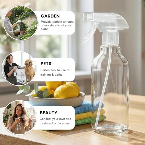 Glass Spray Bottles 16.9oz Empty Spray Bottle Mist/Stream Spraying Small Refillable Containers for Hair Care, Cleaning Solutions, Plants, Essential Oils 2 Pack (Clear, 16.9oz) - color: Clear, size: 16.9oz