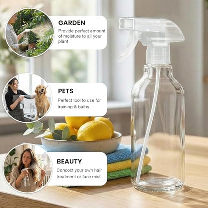Glass Spray Bottles 16.9oz Empty Spray Bottle Mist/Stream Spraying Small Refillable Containers for Hair Care, Cleaning Solutions, Plants, Essential Oils 2 Pack (Clear, 16.9oz) - color: Clear, size: 16.9oz