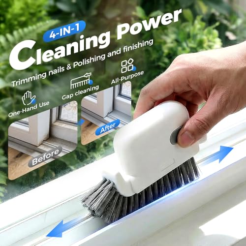 3-in-1 Removable Window Slot Brush,New Window Groove Cleaning Brush, Portable Window Track Cleaner Window Groove Cleaning Brush Tools with Hidden Scraper for Home Window Groove (Yellow-1Set) - color: Yellow-1set
