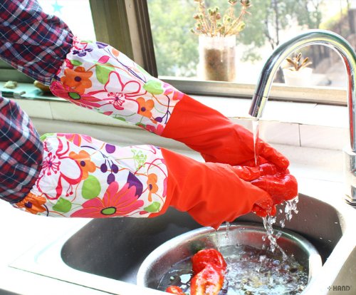 HAND Thermal Lined Gloves Arms Length All Purpose Cleaning Glove, Size M (Pair 20" Length) - Pack of 2