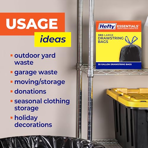 Hefty Essentials Extra Large 39 Gallon Trash Bags, 40 Count, Extra Large Trash Bags for Landscaping, Yard Waste, Basement Cleanouts, Home Remodeling, and More, Scent Free, Black - size: 1 Count (Pack of 40), style: Extra Large Black (39 Gallon)