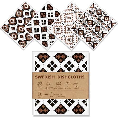 4 PCS Swedish Dishcloths, Western Aztec Vintage Themed Reusable Kitchen Paper Towels, Non-Scratch Cellulose Cloths, No Odor, Biodegradable Cleaning Cloths - color: Western Aztec - 2