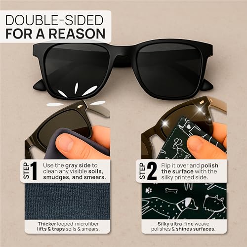 Microfiber Wholesale Quick Cloth Glasses Cleaning Cloths – 8x8, Dogs, 1 Pack with Case | Double-Sided Lens Cleaner for Eyeglasses, Camera, Screens & Glass | Reusable Microfiber Glass Polishing Cloths - color: Dogs, size: 8"x8"