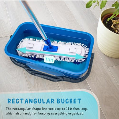 Bucket for Household Cleaning, 3 Gallon Plastic Rectangle Water Bucket with Handle for Mopping, Car and Window Washing, Blue