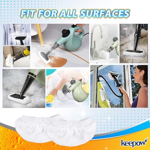 KEEPOW Reusable Steam Mop Pads Set Compatible with PurSteam ThermaPro 10-in-1 | 4 Pack Steam Mop Pads & 2 Universal Microfiber Cloths, Washable Replacement Pads for Floor Cleaning - color: White-4+2 Pack