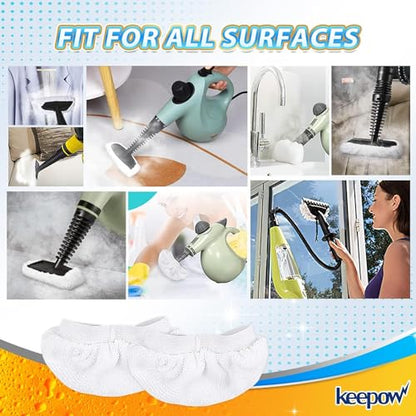 KEEPOW Reusable Steam Mop Pads Set Compatible with PurSteam ThermaPro 10-in-1 | 4 Pack Steam Mop Pads & 2 Universal Microfiber Cloths, Washable Replacement Pads for Floor Cleaning - color: White-4+2 Pack