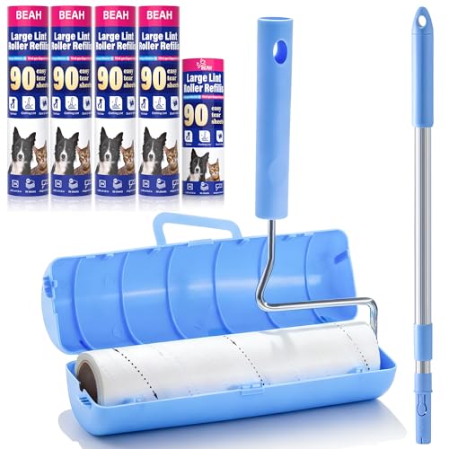 BEAH Large Lint Roller for Pet Hair Extra Sticky,9.45''Pet Hair Removal Tool Roller for Pet Dog Cat Hair (1 Roller+4 Long Rolls 1 Short roll) - size: 1 Roller+4 long rolls 1 short roll
