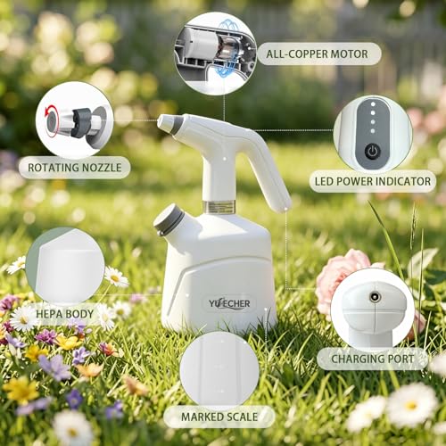 Electric Spray Bottle, 0.5 Gallon Battery Powered Plant Mister with Extended Wand, 2000mAh USB Rechargeable Automatic Garden Sprayer, Adjustable Spout Continuous Water Sprayer for Indoor Houseplants - size: 2L/0.5 Gallon