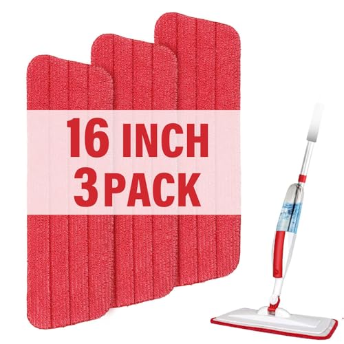 16.5" Microfiber Mop Pads Refills, 3 Pack Reusable Replacement Heads | reusable wet mop refills, machine washable for 14-16 inch spray mops, hardwood floors, dust cleaning & scrubbing - color: 16"red*3