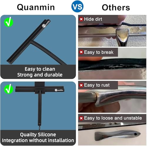 Upgrade Design Shower Squeegee with Hook, 11 inch Stainless Steel Core Glass Wiper, Multi-Purpose Glass Silicone Rubber Household Squeegees for Glass and Ceramic Doors Windows, Rounded Black - size: Round Head-11 inch