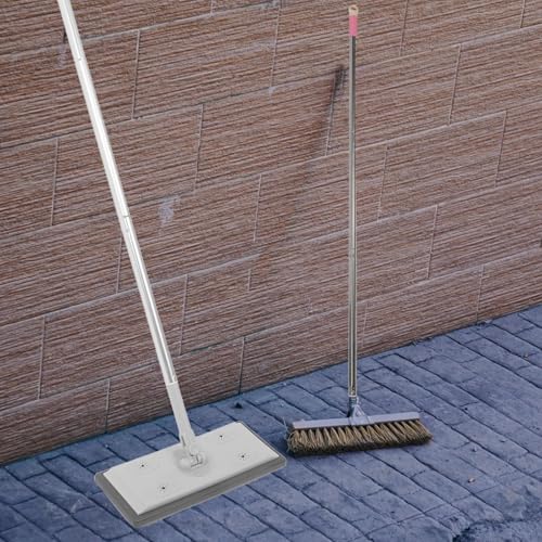 Operitacx Adjustable Aluminum Alloy 3-Section Extension Pole Microfiber Flat Dust Mop with Squeegee for Window and Floor Cleaning, Commercial Gray Flat Mop for Home and Industrial Use