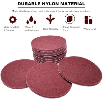 10 Pack 6 Inch 400 Grit Multipurpose Red Scrubber Scouring Pads Flocking Scuff Pads -Hoop and Loop Scuff Pads Conditioning Discs Polishing Pad for Furniture Automotive Cleaning, Rust Removal - style: 400 Grit