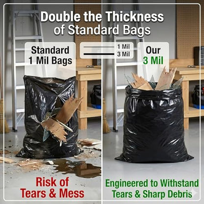 55/60 Gallon Contractor Trash Bags Heavy Duty 3 Mil Black 32"x52" | Heavy Duty, 3 Mil - color: Black-3 Mil